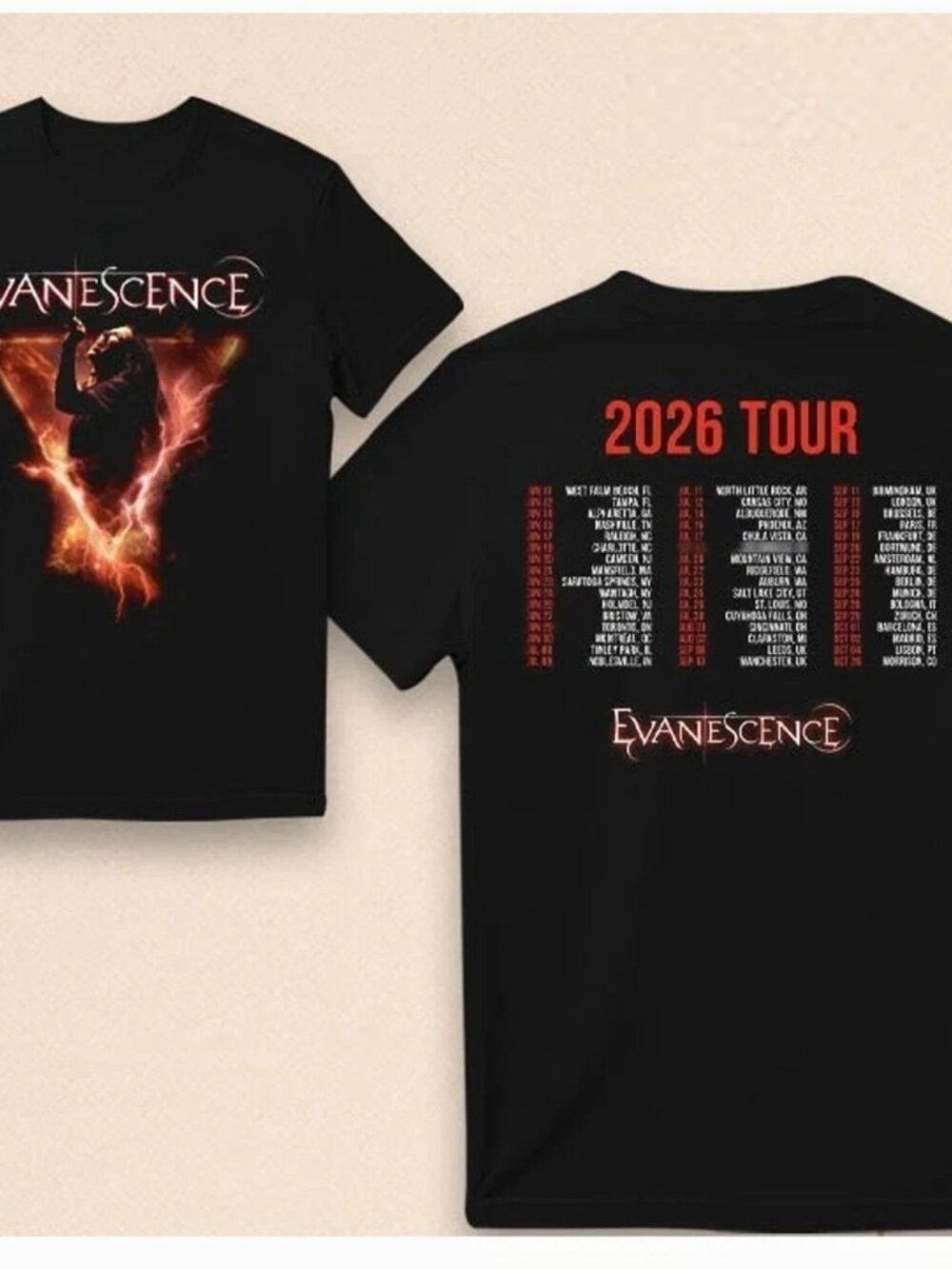 Evanescence 2026 Tour T-Shirt Fan Graphic Band Concert Tee  276